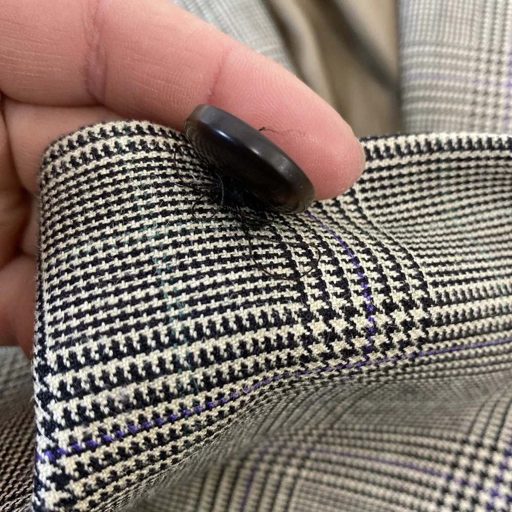 Lauren Ralph Lauren Blazer Men 46R Purple Tan Prince Edward Plaid‎ Silk Wool